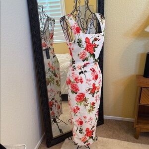 Va Va Voom Floral Midi Dress - creme and salmon pink